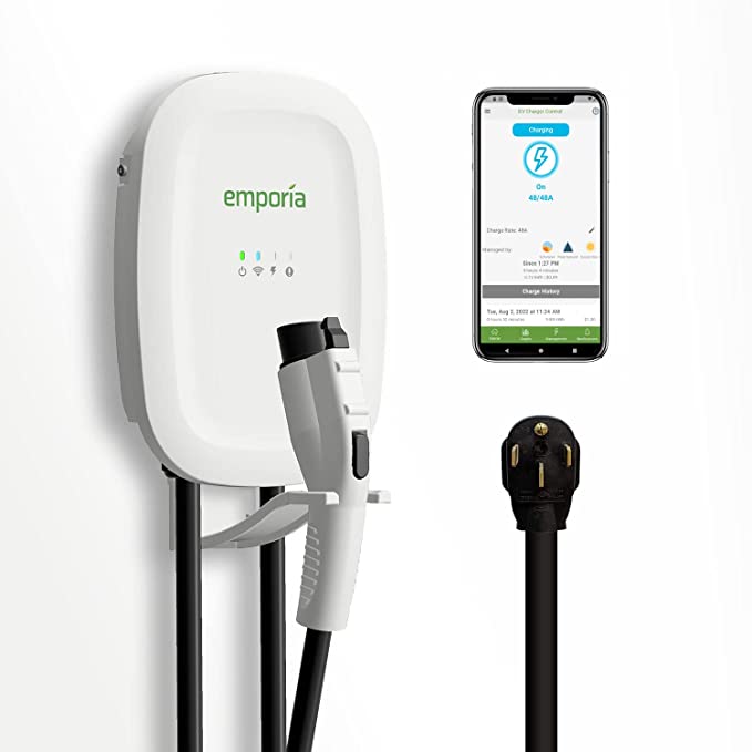 EMPORIA ENERGY Smart Level 2 EV Charger | Energy Star | Up to 48 Amp | WiFi Enabled Electric Vehicle Charger | NEMA 14-50 or Hardwired | Indoor:Outdoor Charging Station | 24-Ft Cable (UL) EMPORIA ENERGY Smart Level 2 EV Charger | Energy Star | Up to 48 Amp | WiFi Enabled Electric Vehicle Charger | NEMA 14-50 or Hardwired | Indoor:Outdoor Charging Station | 24-Ft Cable (UL)